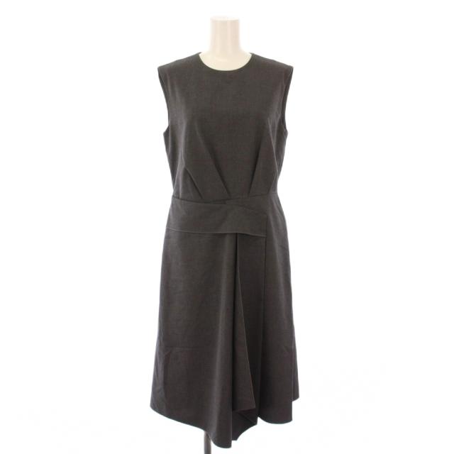 【中古】フォクシーニューヨーク フレアワンピース ひざ丈 ノースリーブ クルーネック 無地 40 グレー