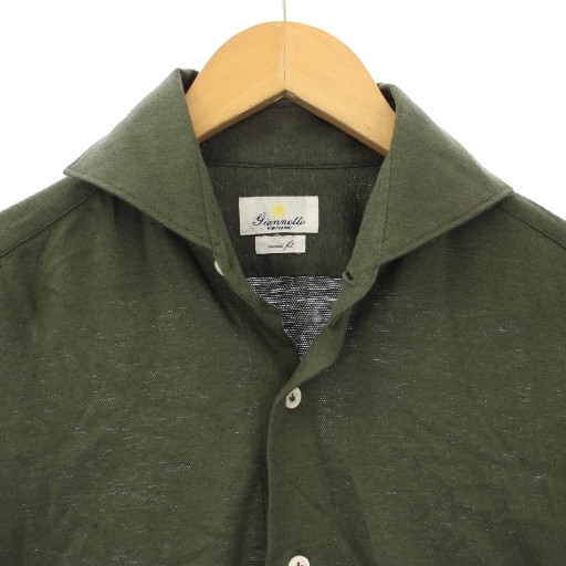 中古】ジャンネット GIANNETTO vinci fit シャツ リネン 15/38 カーキ