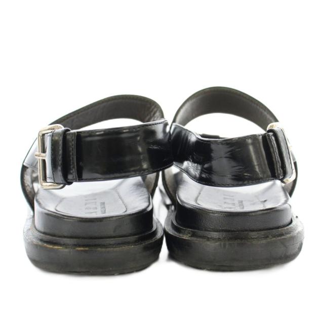 【中古】マルニ MARNI サンダル フラット バックストラップ レザー リボン 38 黒 ブラック /KU ●D レディース
