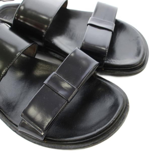 【中古】マルニ MARNI サンダル フラット バックストラップ レザー リボン 38 黒 ブラック /KU ●D レディース