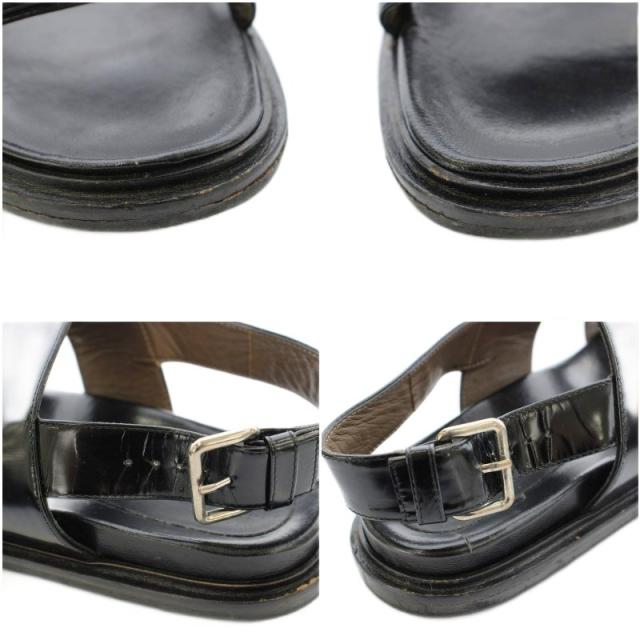 【中古】マルニ MARNI サンダル フラット バックストラップ レザー リボン 38 黒 ブラック /KU ●D レディース