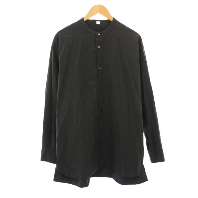 【中古】マテリオ Ets. MATE RIAUX バンドカラーシャツ カジュアル 長袖 無地 3 深緑 21050300261240