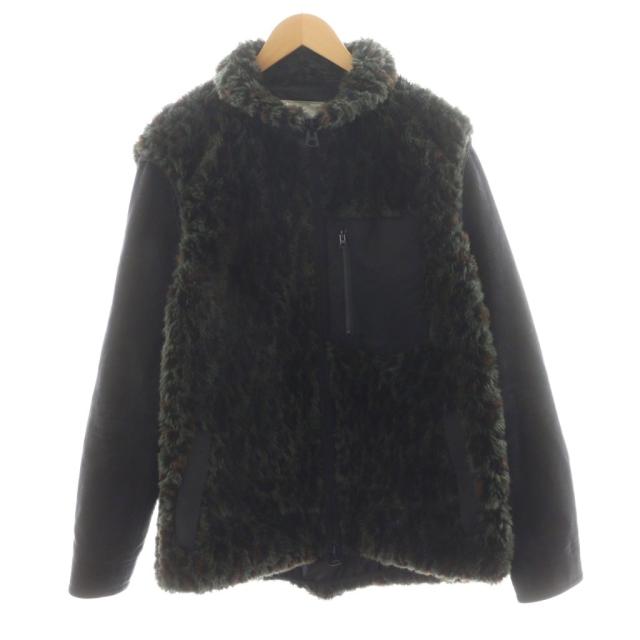 【中古】サカイ sacai 19AW レオパードプリントエコファーブルゾン ジャケット 切替 2 カーキ 黒 19-02051M