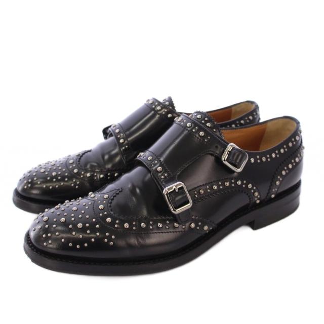 【中古】チャーチ Lana Met ラナメット ローファー モカシン モンクストラップ スタッズ レザー 37 黒 DO0002