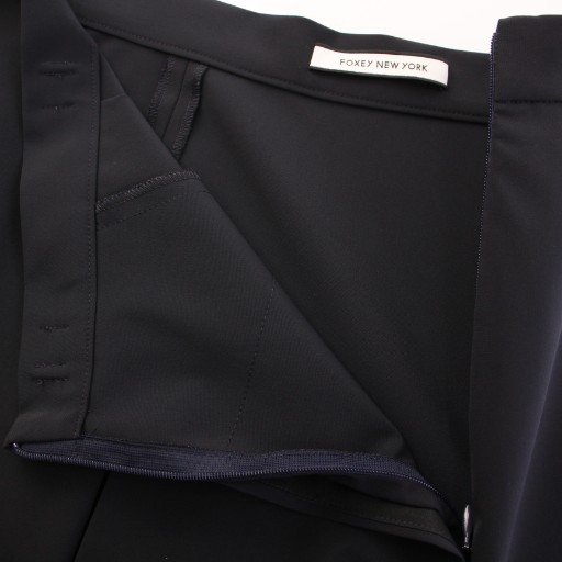 【中古】フォクシーニューヨーク ジョーデンスカート フレア Aライン ひざ丈 ストレッチ チェーン 装飾 38 紺 中古】フォクシーニューヨーク ジョーデンスカート フレア Aライン