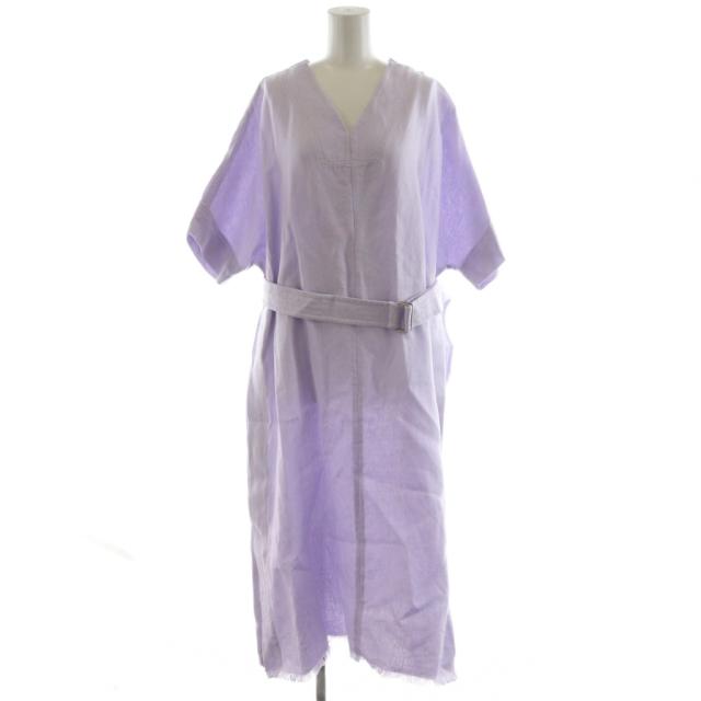 【中古】エブール ebure ボタニカルミディアムリネン カフタンワンピース ロング丈 5分袖 麻 36 紫 パープル