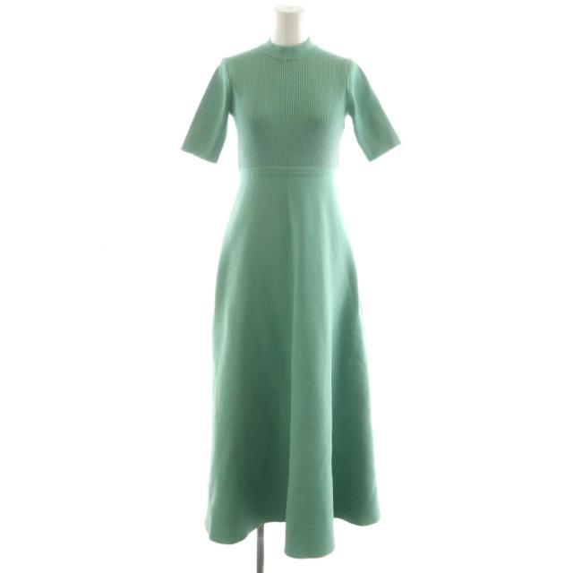【中古】セブンテンバイミホカワヒト バックパールニットドレス ワンピース ロング丈 5分袖 リブ S 緑 グリーン 5S509