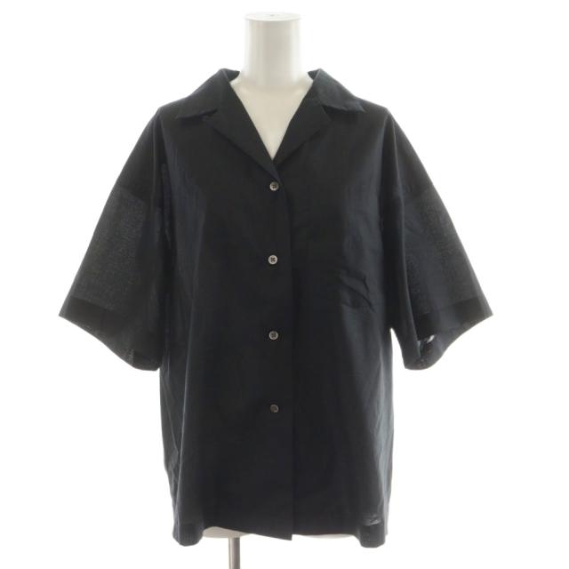 【中古】シンゾーン Shinzone オープンカラーローンシャツ OPEN COLLAR LAWN SHIRT ブラウス 半袖 36 黒 ブラック