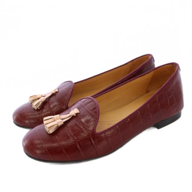 【中古】Chatelles シャテル フラットシューズ パンプス タッセル レザー 型押し 37 赤 /KH レディース