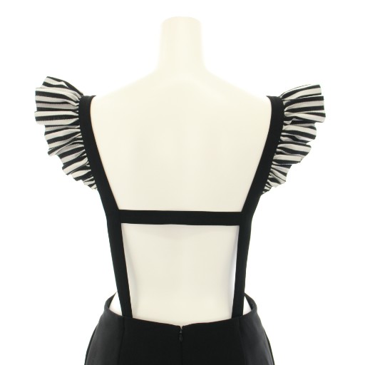 【中古】ボーダーズアットバルコニー サスペンダースカート ひざ丈 2way ボーダー柄 38 黒 BD2411-3H-13 レディース 中古】ボーダーズアットバルコニー サスペンダースカート ひざ丈 2way