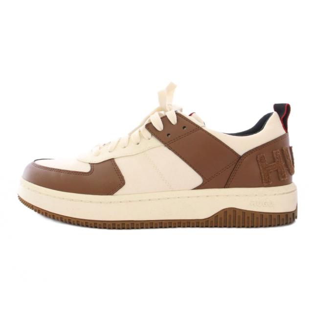 【中古】ヒューゴボス バスケットボールスタイル ローカットスニーカー シューズ 厚底 ロゴ レザー 切替 42 茶 白