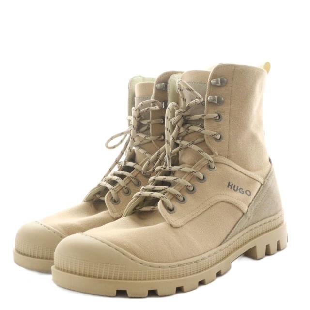 【中古】ヒューゴボス HUGO BOSS BUSTLER HALB CVRSD ショートブーツ レースアップ ロゴ 41 ベージュ