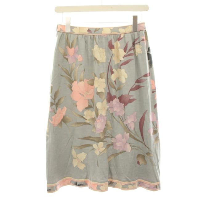 【中古】レオナール LEONARD fashion フレアスカート ウール 絹 シルク混 ひざ丈 花柄 プリント 69 グレー ピンク 中古】レオナール LEONARD fashion フレアスカート ウール 絹 シルク混
