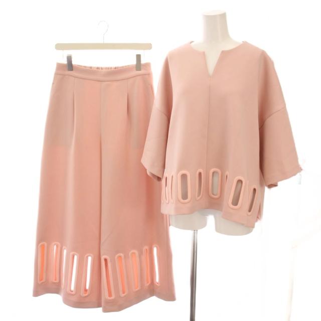 【中古】アドーア ADORE 24SS オーバルカットワークブラウス パンツ セットアップ 上下 38 ピンク /YM レディース