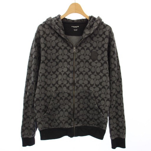 【中古】コーチ COACH ジップアップパーカー シグネチャー 長袖 XS 黒 グレー 6514 /TK メンズ