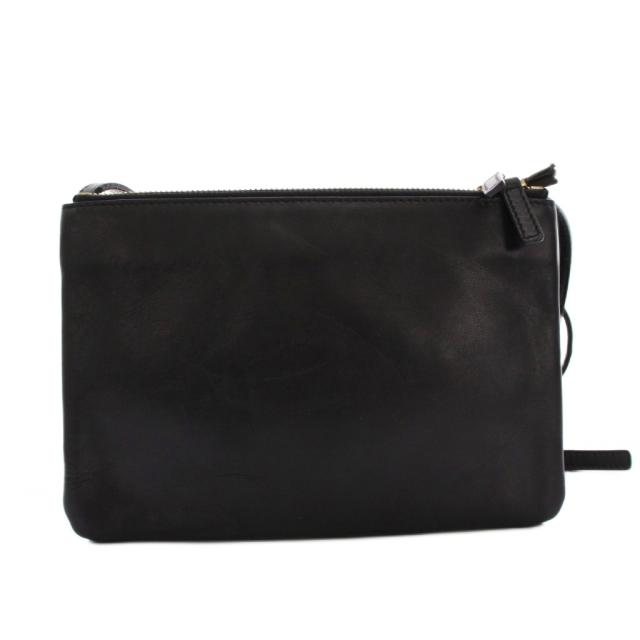CELINE◇トリオ スモール ショルダーバッグ/レザー/BLK CELINE トリオ