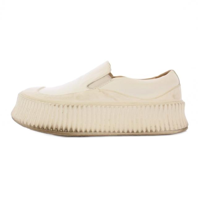 【中古】ジルサンダー JIL SANDER プラットフォームスリッポンスニーカー シューズ ローカット 厚底 レザー 35 白
