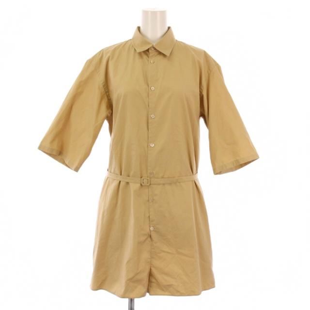 【中古】未使用品 オーラリー ハイカウントフィンクスOXジャンプスーツサロペット 半袖 1 ベージュ レディース