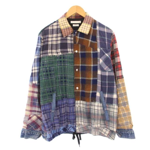 【中古】マインデニム OLD PARK フランネルデニムコーチジャケット ショート丈 切替 チェック柄 マルチカラー