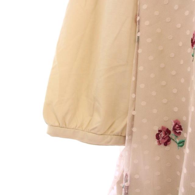 【中古】ローズティアラ チュール刺繍切替チュニック 七分袖 クルーネック ストレッチ バラ柄 薔薇柄 ベージュ_7