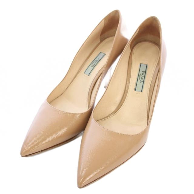 【中古】プラダ PRADA サフィアーノ レザー パンプス ポインテッドトゥ 36 ベージュ /TK レディース