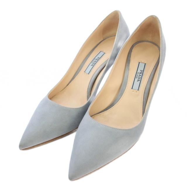 【中古】プラダ PRADA パンプス スエード ポインテッドトゥ 35.5 水色 1I834I /TK レディース