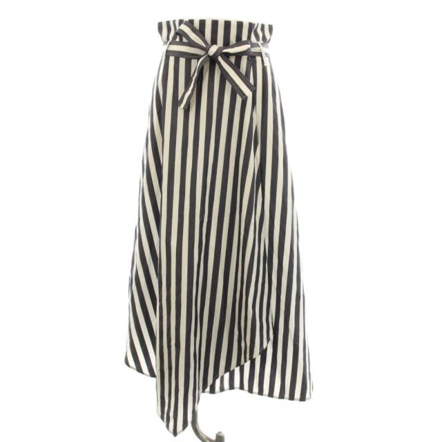 【中古】未使用品 マックスマーラ ウィークエンドライン ラップスカート 巻きスカート フレア ロング ストライプ柄 36