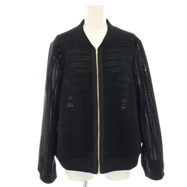 【中古】レリアン Leilian レースブルゾン ジャケット ニット ジップアップ シアー 13+ 黒 ブラック SA-1000586 /HN