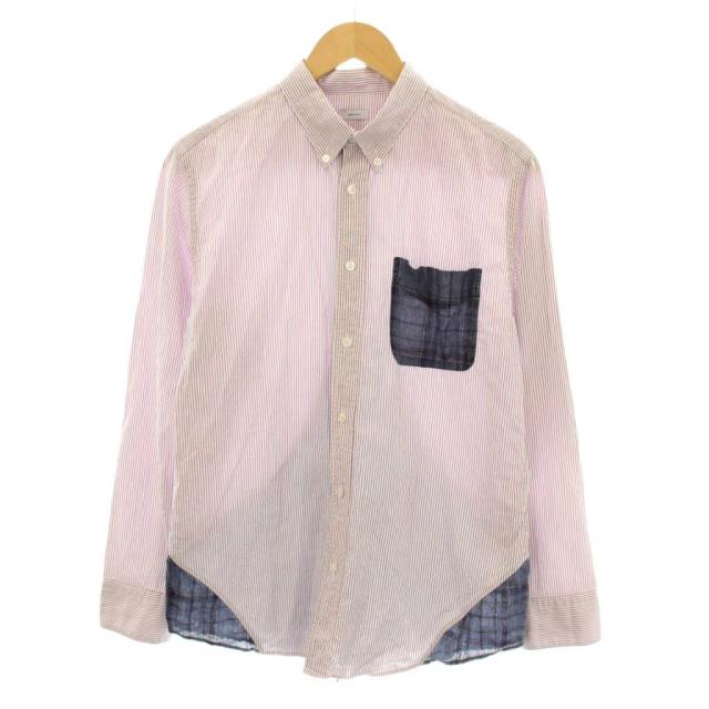 【中古】ビズビム ボタンダウンシャツ カジュアルシャツ 長袖 ストライプ柄 チェック地 切替 麻 1 0114105014008