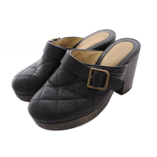 【中古】シャネル CHANEL サボサンダル ミュール キルティング レザー 34 黒 ブラック ココマーク /YM レディース