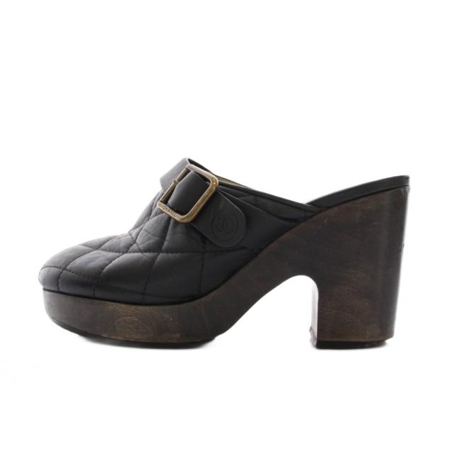 【中古】シャネル CHANEL サボサンダル ミュール キルティング レザー 34 黒 ブラック ココマーク /YM レディース 中古】シャネル CHANEL サボサンダル ミュール キルティング レザー 34