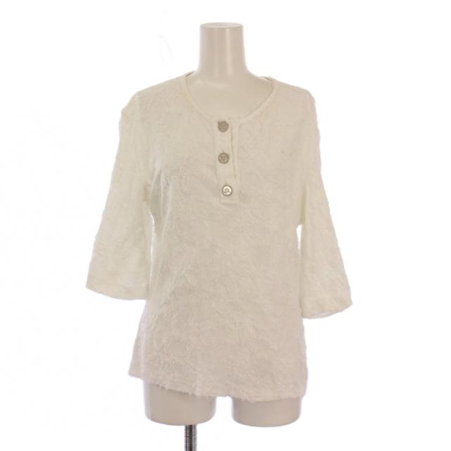 【中古】シャネル CHANEL カットソー 五分袖 ヘンリーネック ハーフボタン 38 白 ホワイト /BB レディース