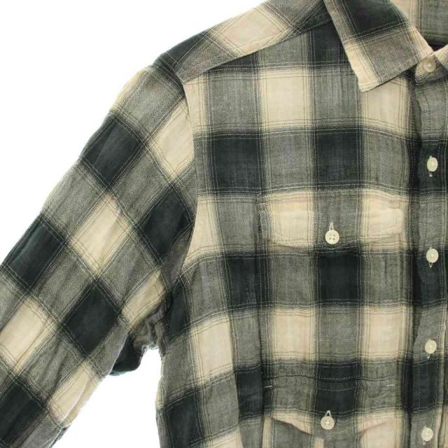 【中古】マウンテンリサーチ G.P.4 カジュアルシャツ オンブレチェックシャツ 長袖 S 緑 グリーン ベージュ MTR-2156