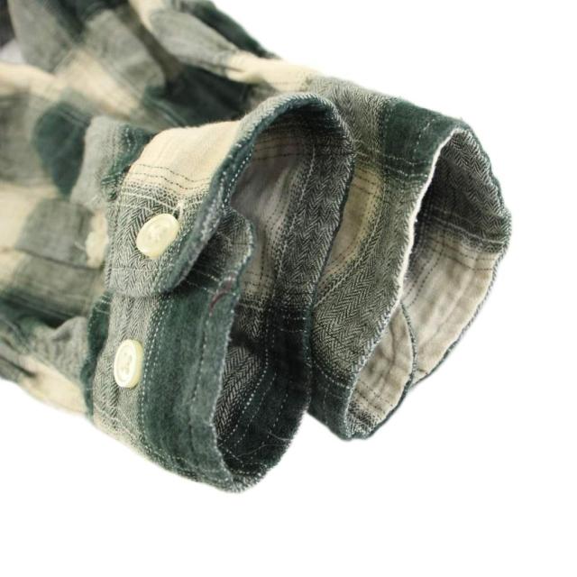 【中古】マウンテンリサーチ G.P.4 カジュアルシャツ オンブレチェックシャツ 長袖 S 緑 グリーン ベージュ MTR-2156