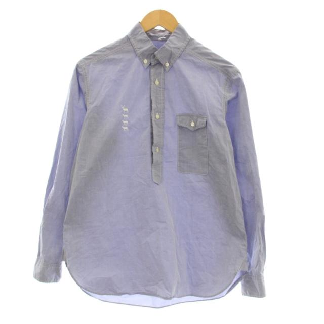 【中古】マウンテンリサーチ B.D. Pullover ボタンダウンプルオーバーシャツ 長袖 ロゴ刺繍 S 青 MTR-2325