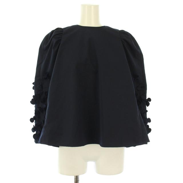 【中古】未使用品 ヨリ yori shirocon パフュームブラウス シャツ 長袖 クルーネック ストレッチ 装飾 紺