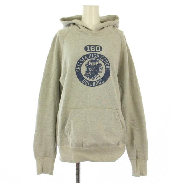 【中古】ウエアハウス WAREHOUSE プルオーバーパーカー スウェット 長袖 ストレッチ ロゴ プリント S グレー