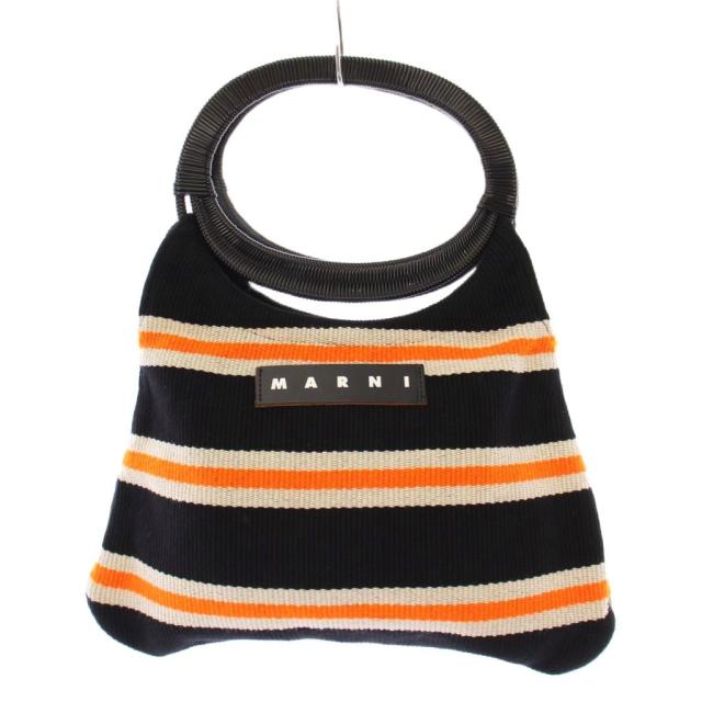 【中古】マルニ MARNI ボートバッグ ハンドバッグ ロゴ ボーダー柄 黒 ブラック オレンジ BOMH0003Q0