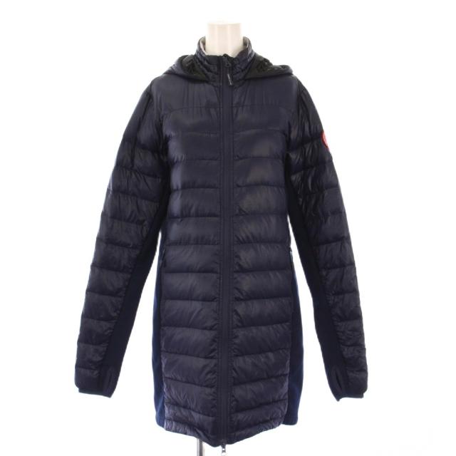 【中古】カナダグース ハイブリットライトコート ダウン ナイロン アウター ミドル丈 ジップアップ フード 切替 紺