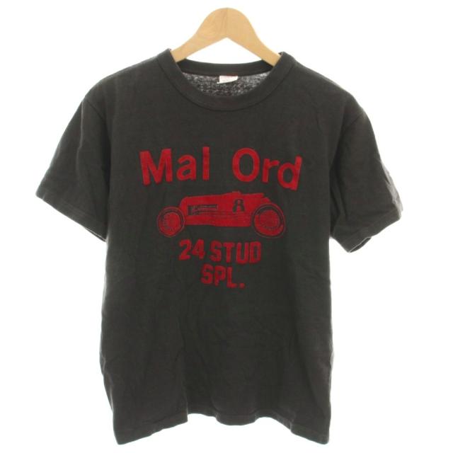 【中古】パワーウェア Tシャツ カットソー 半袖 ロゴ フロッキープリント 38-40 M チャコールグレー 赤 メンズ