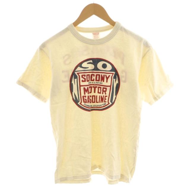 【中古】パワーウェア POWER WEAR Tシャツ カットソー 半袖 ロゴ M アイボリー 青 ブルー 赤 レッド /AN39 メンズ