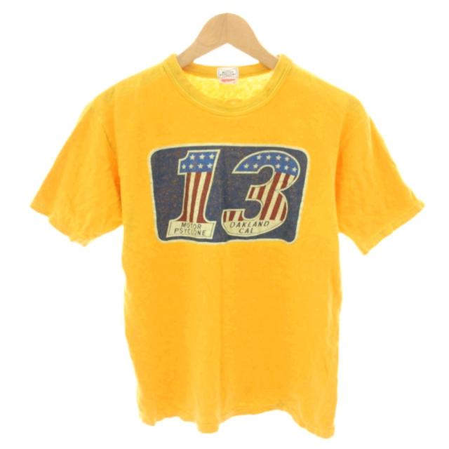【中古】パワーウェア MOTOR PSYCLONE Tシャツ カットソー クルーネック 半袖 プリント 38-40 M 黄 イエロー メンズ