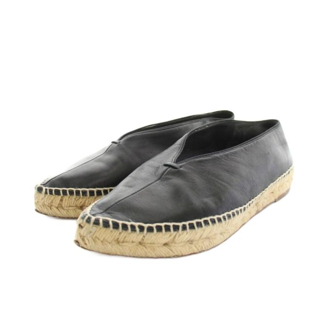 【中古】セリーヌ CELINE エスパドリーユ フラットシューズ レザー 35 黒 ブラック ベージュ /YT レディース