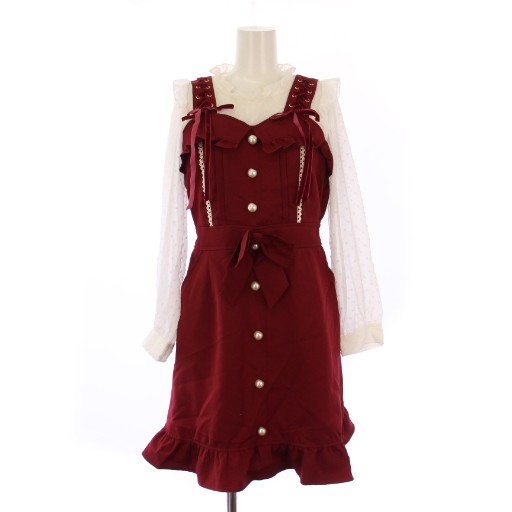 中古】リズリサ LIZ LISA ワンピース ひざ丈 長袖 ブラウスドッキング