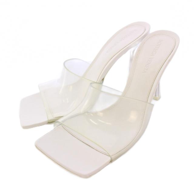 【中古】ボッテガヴェネタ BOTTEGA VENETA サンダル スクエアトゥ ハイヒール ラバー レザー 切替 37 クリア 白