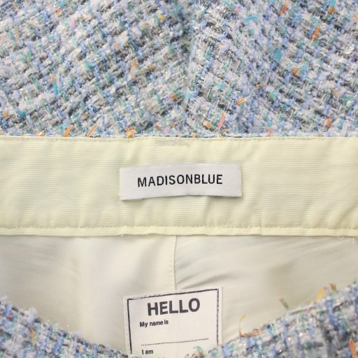 【中古】マディソンブルー 5ポケットリメイクAラインツイードスカート フレア ひざ丈 M 水色 ライトブルー 中古】マディソンブルー 5ポケットリメイクAラインツイードスカート