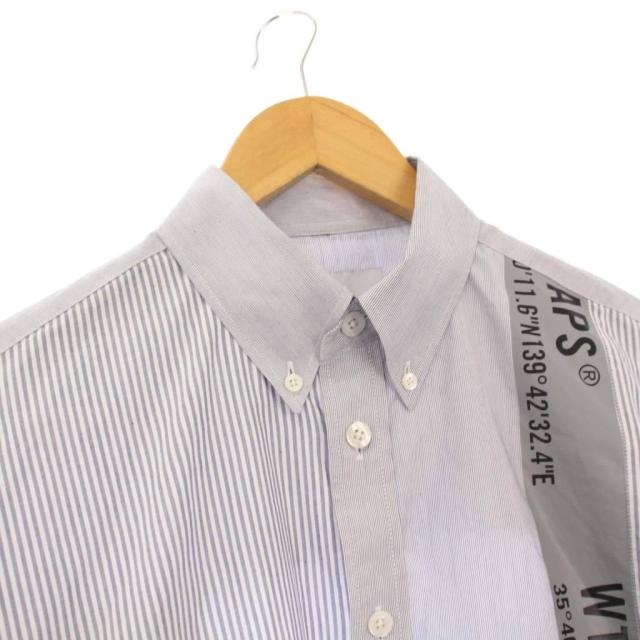 【中古】ダブルタップス 24SS BD 01 /LS / CTPL. BROADCLOTH. ボタンダウンシャツ 長袖 ストライプ ロゴ 1 グレー_3
