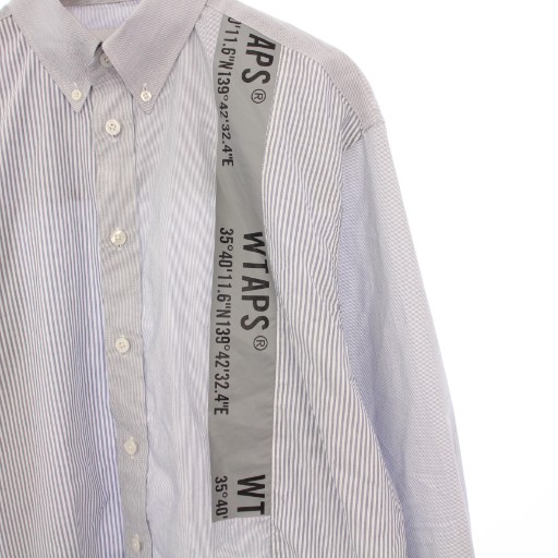 【中古】ダブルタップス 24SS BD 01 /LS / CTPL. BROADCLOTH. ボタンダウンシャツ 長袖 ストライプ ロゴ 1 グレー_4