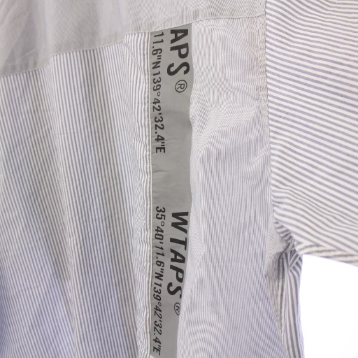 【中古】ダブルタップス 24SS BD 01 /LS / CTPL. BROADCLOTH. ボタンダウンシャツ 長袖 ストライプ ロゴ 1 グレー_6