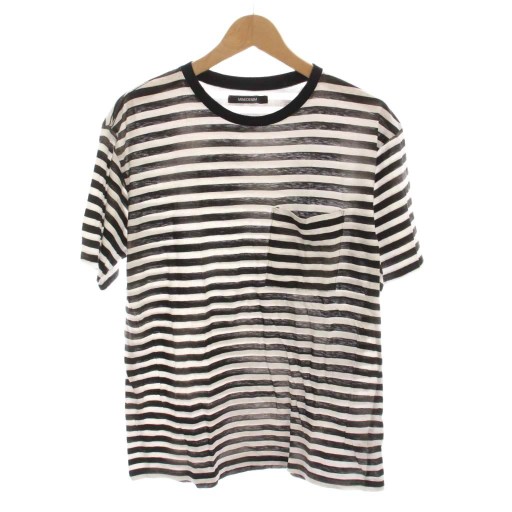 【中古】マインデニム MINEDENIM Tシャツ カットソー 半袖 かすれ加工 ボーダー M 黒 ブラック 白 ホワイト